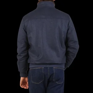 Canali Outerwear | Blue Melange Wool Fur Collar Blouson