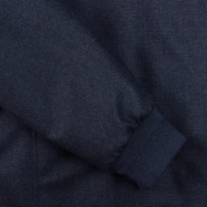 Canali Outerwear | Blue Melange Wool Fur Collar Blouson