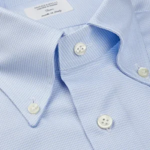 Mazzarelli Shirts | Blue Micro Chevron Cotton Bd Slim Shirt