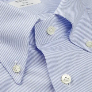 Mazzarelli Shirts | Blue Micro-Striped Cotton Bd Slim Shirt