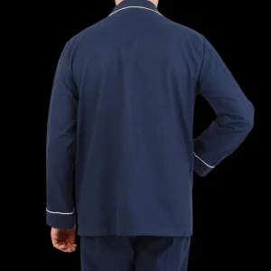 Derek Rose Loungewear | Blue Piped Cotton Classic Fit Pyjamas