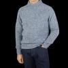 Alan Paine Knitwear | Blue Spreckle Wool Alpaca Tweed Roll Neck