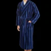 Derek Rose Loungewear | Blue Striped Cotton Velour Towelling Gown