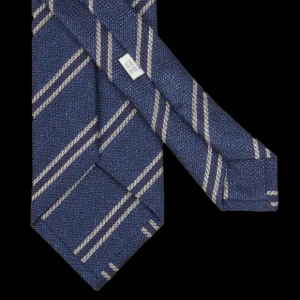 Silvio Fiorello Ties | Blue Striped Silk Cotton Wool Tie