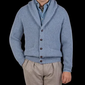 William Lockie Cardigans | Blue Waves Lambswool Shawl Collar Cardigan