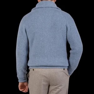 William Lockie Knitwear | Blue Waves Lambswool Shawl Collar Cardigan