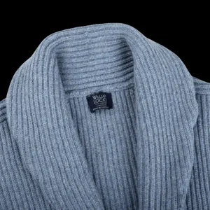 William Lockie Knitwear | Blue Waves Lambswool Shawl Collar Cardigan