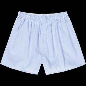 Sunspel Underwear | Blue White Cotton Micro Gingham Poplin Boxer Shorts