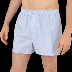 Sunspel Underwear | Blue White Cotton Micro Gingham Poplin Boxer Shorts