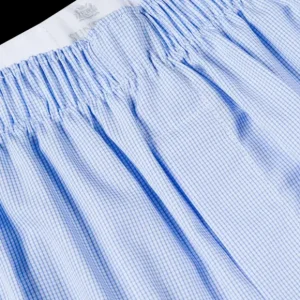 Sunspel Underwear | Blue White Cotton Micro Gingham Poplin Boxer Shorts