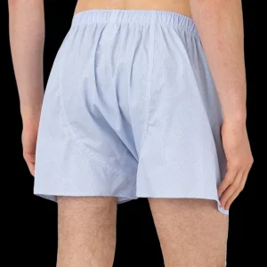 Sunspel Underwear | Blue White Cotton Micro Gingham Poplin Boxer Shorts