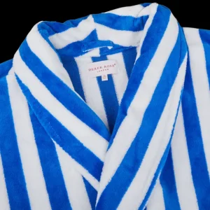 Derek Rose Loungewear | Blue White Striped Cotton Velour Towelling Gown