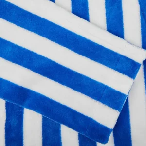 Derek Rose Loungewear | Blue White Striped Cotton Velour Towelling Gown
