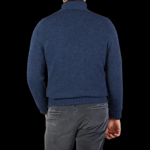 Gran Sasso Sweaters | Blue Wool Blend Mock Neck Sweater
