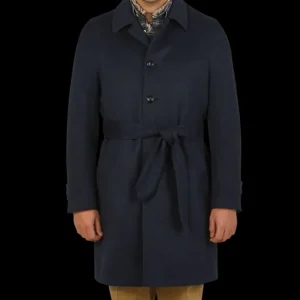 Luigi Bianchi Coats & Jackets | Blue Wool Cashmere Hydro Tech Raglan Coat