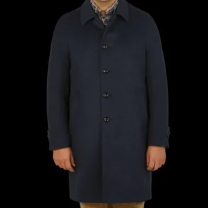 Luigi Bianchi Coats & Jackets | Blue Wool Cashmere Hydro Tech Raglan Coat
