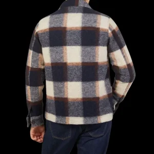 Tintoria Mattei Outerwear | Blue Wool Checked Plaid Overshirt