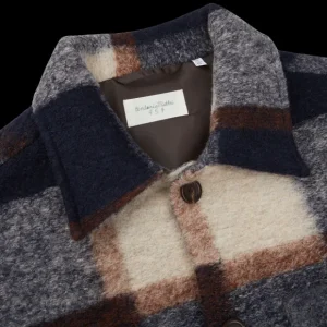 Tintoria Mattei Coats & Jackets | Blue Wool Checked Plaid Overshirt