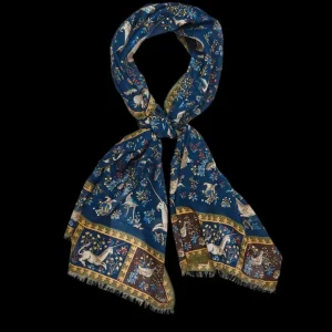 Drake's Scarves | Blue Wool Silk Unicorn Print Scarf