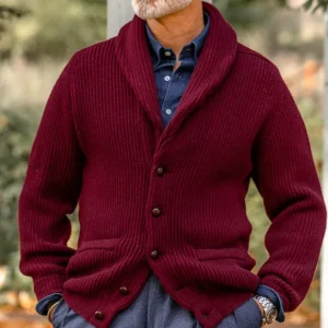 William Lockie Knitwear | Bordeaux Lambswool Shawl Collar Cardigan