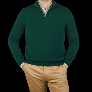 Piacenza Cashmere Sweaters | Bottle Green Cashmere 1/4 Zip Sweater