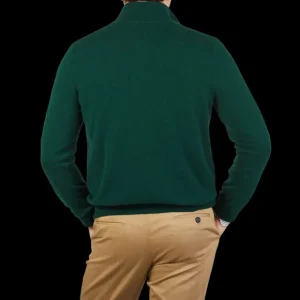 Piacenza Cashmere Sweaters | Bottle Green Cashmere 1/4 Zip Sweater