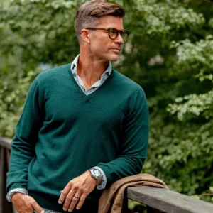 Piacenza Cashmere Sweaters | Bottle Green Cashmere V-Neck