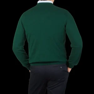 Piacenza Cashmere Knitwear | Bottle Green Cashmere V-Neck