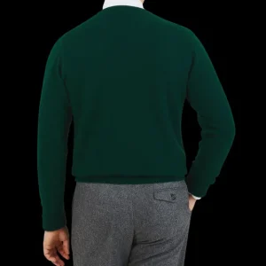 William Lockie Sweaters | Bottle Green Crew Neck Cashmere Sweater