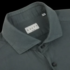 Xacus Shirts | Bottle Green Washed Cotton Twill Casual Shirt