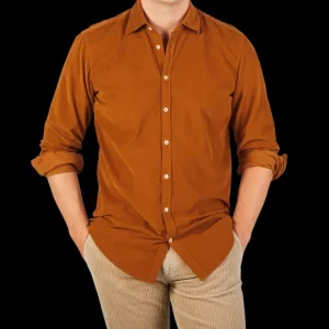 Massimo Alba Shirts | Brick Orange Cotton Corduroy Casual Shirt