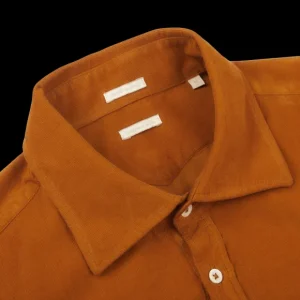 Massimo Alba Shirts | Brick Orange Cotton Corduroy Casual Shirt