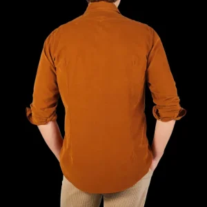 Massimo Alba Shirts | Brick Orange Cotton Corduroy Casual Shirt
