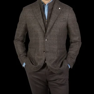 Luigi Bianchi Blazers | Brown Black Checked Wool Hybrid Blazer