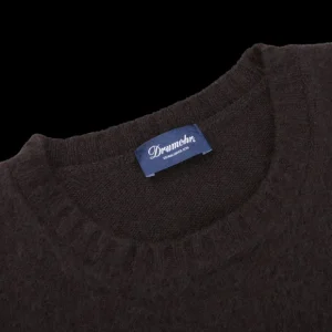 Drumohr Knitwear | Brown Brushed Lambswool Crew Neck Sweater