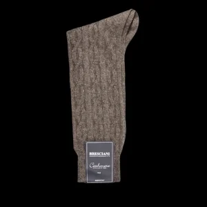 Bresciani Socks | Brown Cable Knitted Cashmere Socks