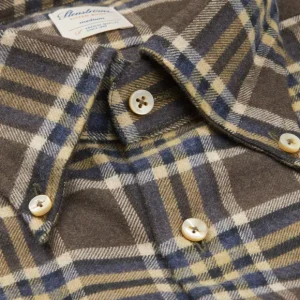 Stenströms Shirts | Brown Checked Cotton Flannel Fitted Body Shirt