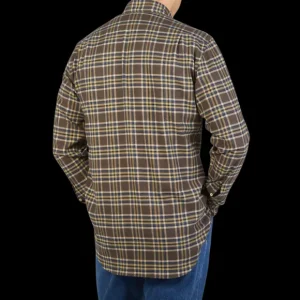 Stenströms Shirts | Brown Checked Cotton Flannel Fitted Body Shirt