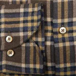 Stenströms Shirts | Brown Checked Cotton Flannel Fitted Body Shirt