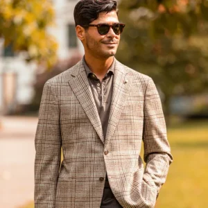 Luigi Bianchi Blazers | Brown Checked Wool Cashmere Blazer