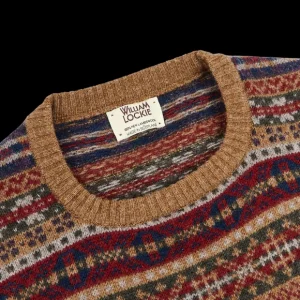 William Lockie Knitwear | Brown Fair Isle Crew Neck Lambswool Sweater