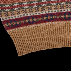 William Lockie Sweaters | Brown Fair Isle Crew Neck Lambswool Sweater