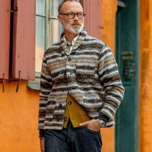 Universal Works Cardigans | Brown Fairisle Wool New York Button Cardigan