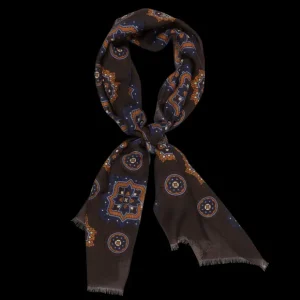 Amanda Christensen Scarves | Brown Geometrical Printed Wool Scarf