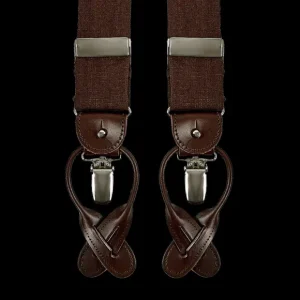 Albert Thurston Braces | Brown Linen Brown Leather 35Mm Braces