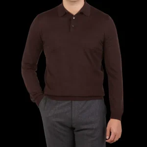 Mauro Ottaviani Polo Shirts | Brown Melange 16 Gauge Merino Wool Polo Shirt