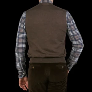 Gran Sasso Knitwear | Brown Melange Knitted Merino Wool Waistcoat