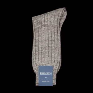 Bresciani Socks | Brown Melange Ribbed Linen Socks