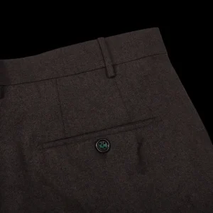 Berwich Trousers | Brown Melange Wool Flannel Flat Front Trousers