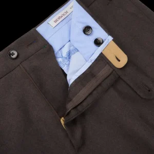 Berwich Trousers | Brown Melange Wool Flannel Flat Front Trousers